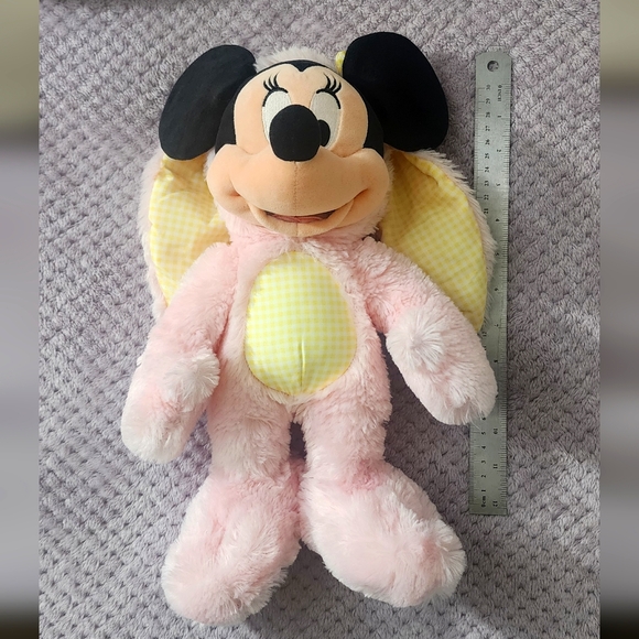 Disney Store Minnie Mouse Plush Easter Bunny Toy Pink Yellow - Picture 3 of 3